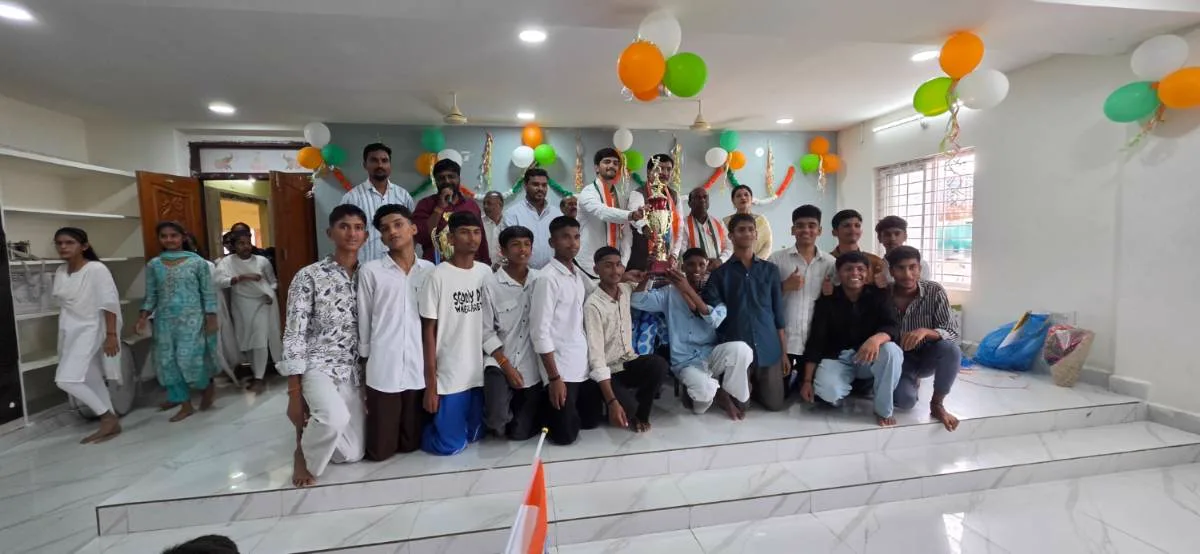 Senior boys with the winners' trophy at the Independence Day programme
